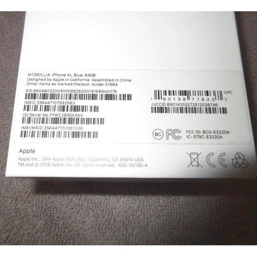 Apple iPhone XR Blue 64 GB Empty Box Replacement Documents & Stickers (No Cube)